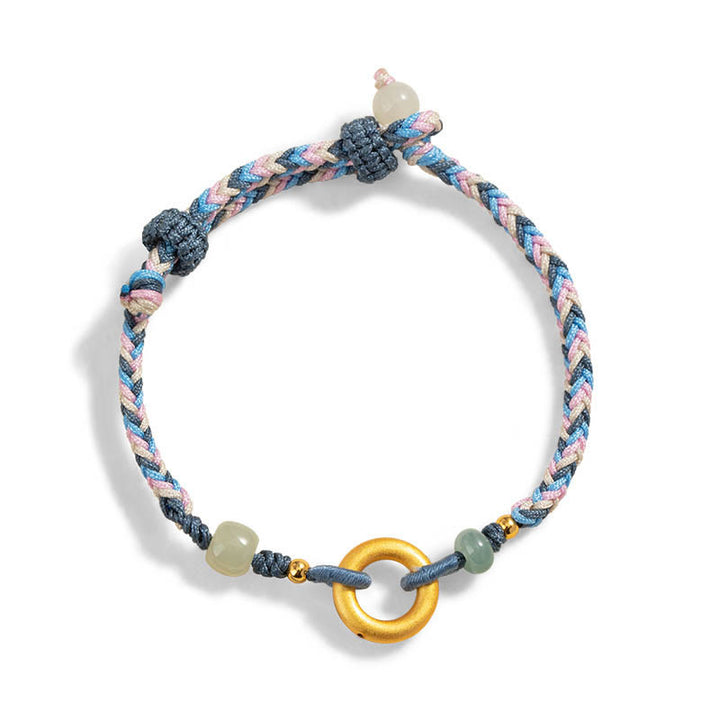 Pulsera de salud de la suerte con cuerda tejida a mano de jade hetiano de plata de ley 999 con Buddha Stones
