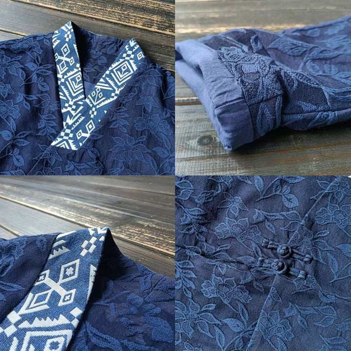 Chaqueta de manga larga con cuello en V y jacquard floral con Buddha Stones
