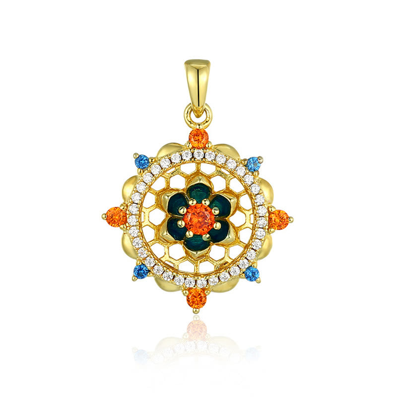 Colgante de collar de nuevo comienzo con Buddha Stones, flor de loto plateada de Ley 925, circonita colorida