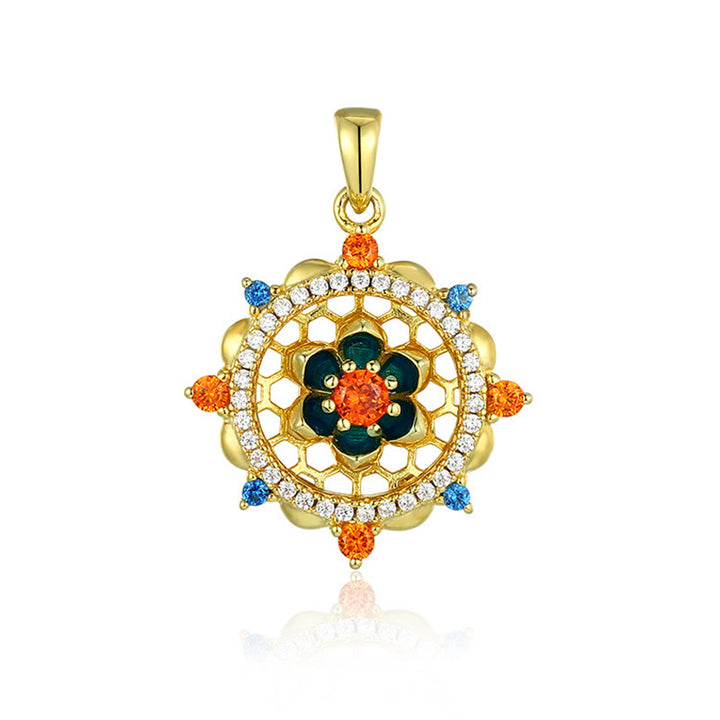 Colgante de collar de nuevo comienzo con Buddha Stones, flor de loto plateada de Ley 925, circonita colorida