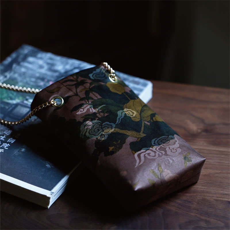 Bolso bandolera con cadena de metal caqui y hoja de arce pequeña con Buddha Stones , bolso de hombro, bolso para teléfono móvil