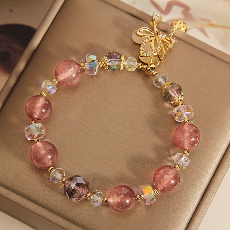 Pulsera con dije de mariposa positiva curativa de cuarzo fresa natural con Buddha Stones