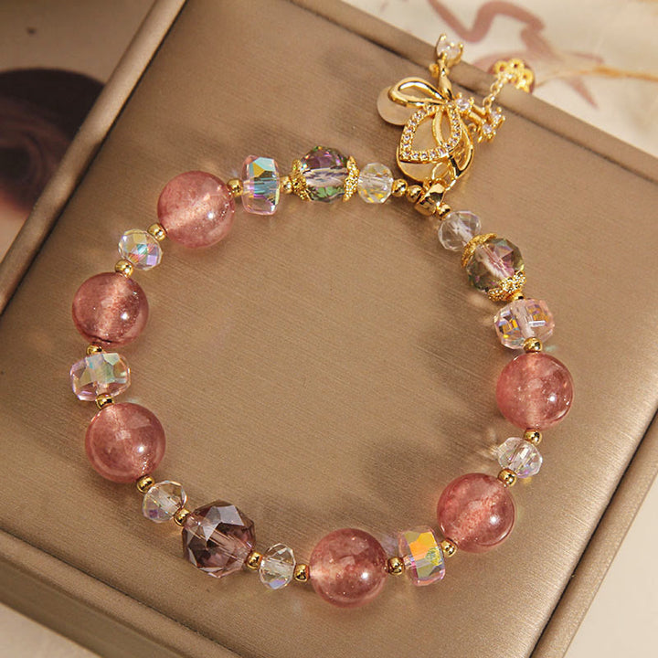Pulsera con dije de mariposa positiva curativa de cuarzo fresa natural con Buddha Stones