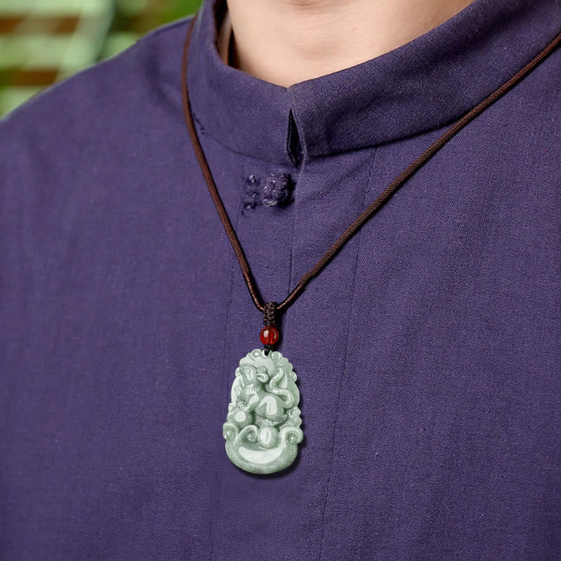Buddha Stones Jade verde natural 12 Zodíaco chino Suerte Prosperidad Collar Colgante - image 8