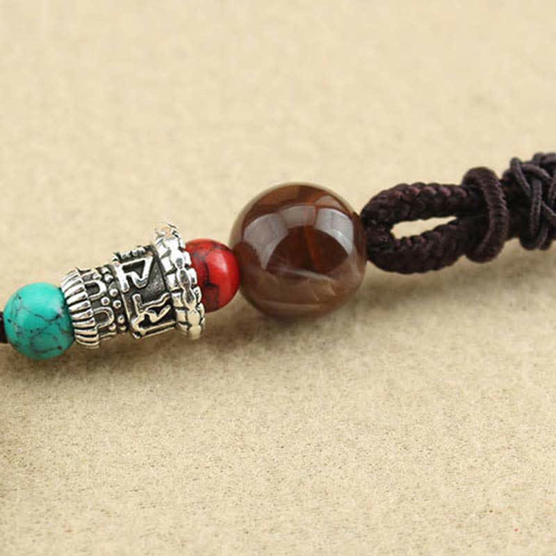 Colgante de collar de paz de ébano Thangka, dios de la riqueza del Tíbet, Buddha Stones