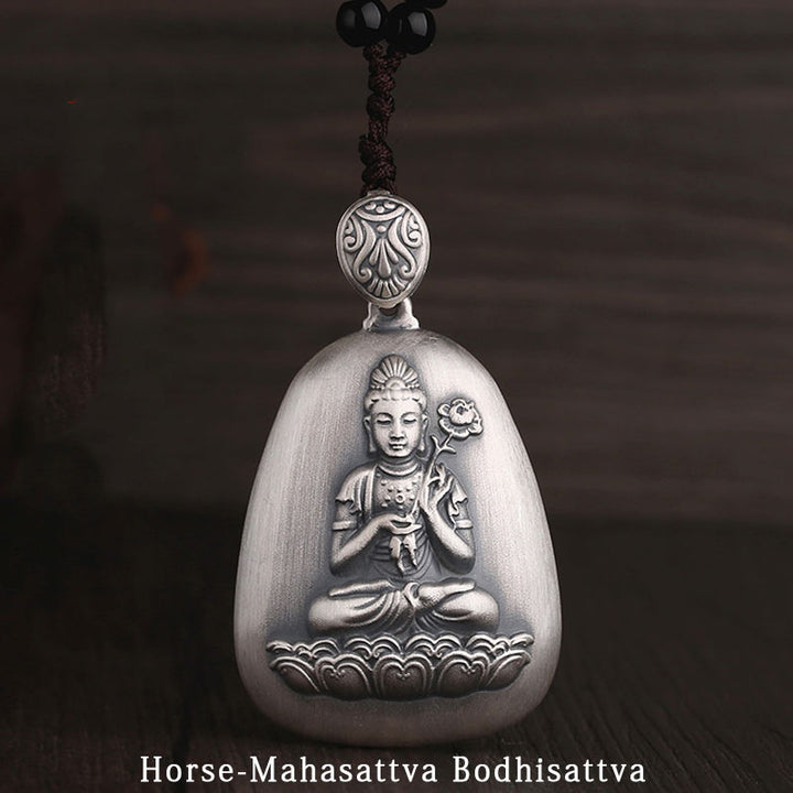 Collar con colgante de plata de ley 999 con Buddha Stones del zodíaco chino, corazón de Buda natal, Sutra grabado
