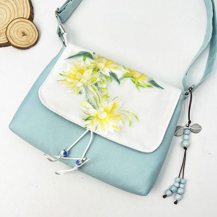 Buddha Stones Camelia bordada Epiphyllum Gardenia Sakura Flores Bolso bandolera Bolso de hombro Bolso para teléfono móvil