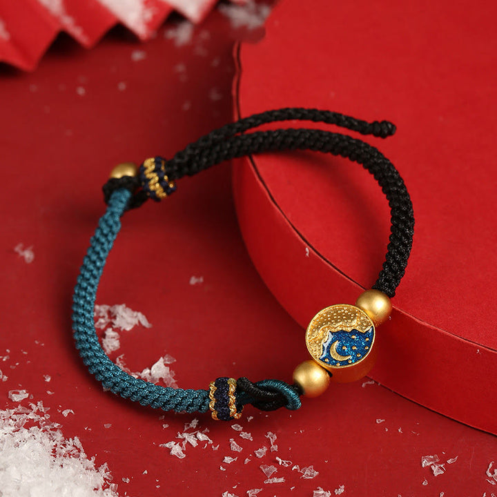 Pulsera de pareja de cuerdas de dos colores con Buddha Stones hechas a mano con grabado de montaña y mar de la suerte