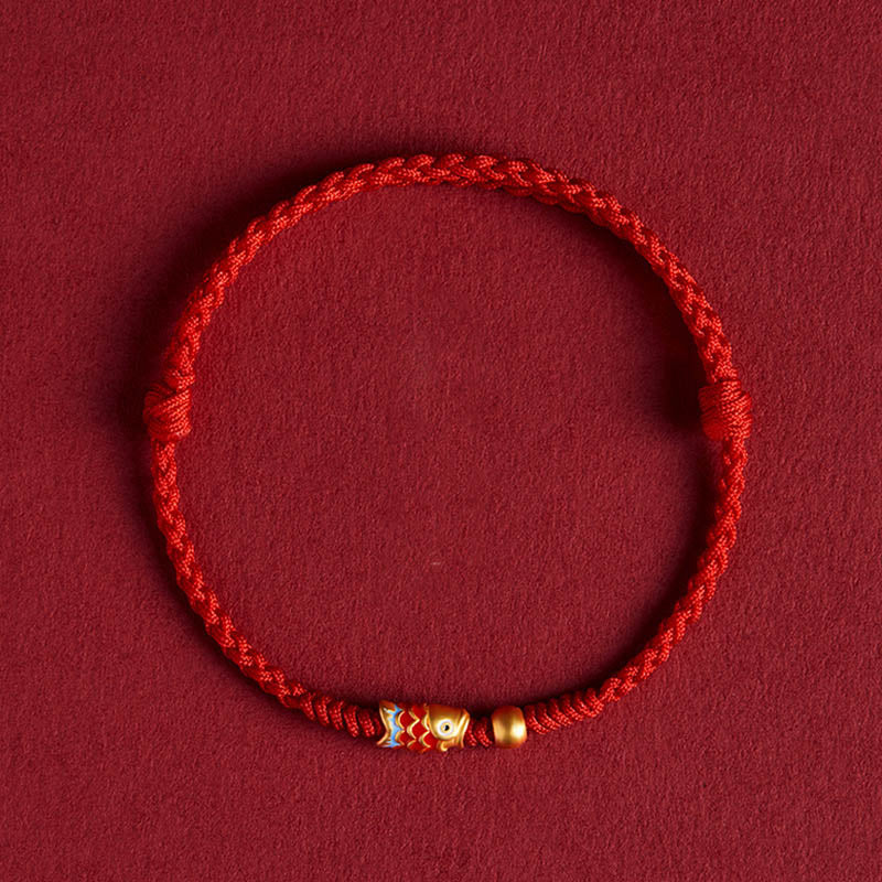 Pulsera de cuerda trenzada hecha a mano con peces Koi de plata de ley 925 con Buddha Stones