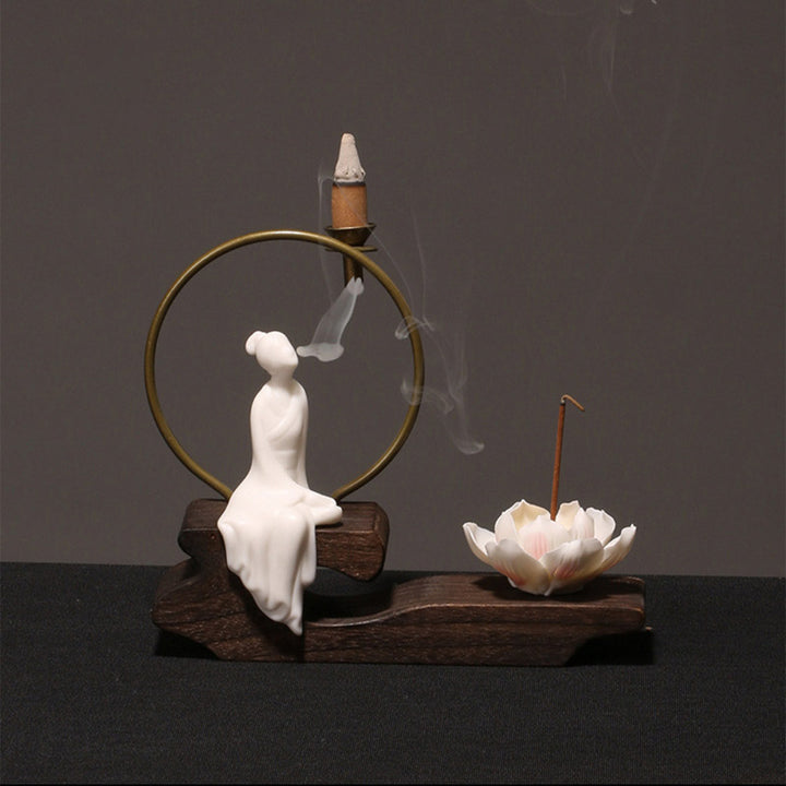 Quemador de incienso de meditación curativa de loto de cerámica con Buddha Stones , decoración