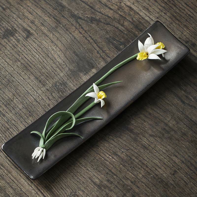 Quemador de incienso espiritual de cerámica con flor de rosa y peonía de loto