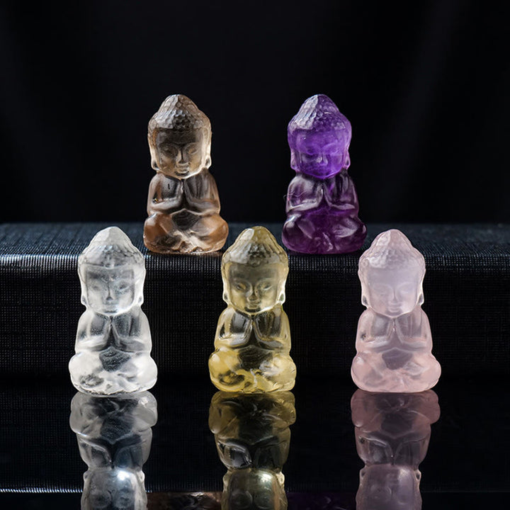 Buddha Stones Varios Cristal Amatista Cristal Rosa Cristal Blanco Citrino Buda Tallado Collar de Curación Espiritual Colgante Decoración