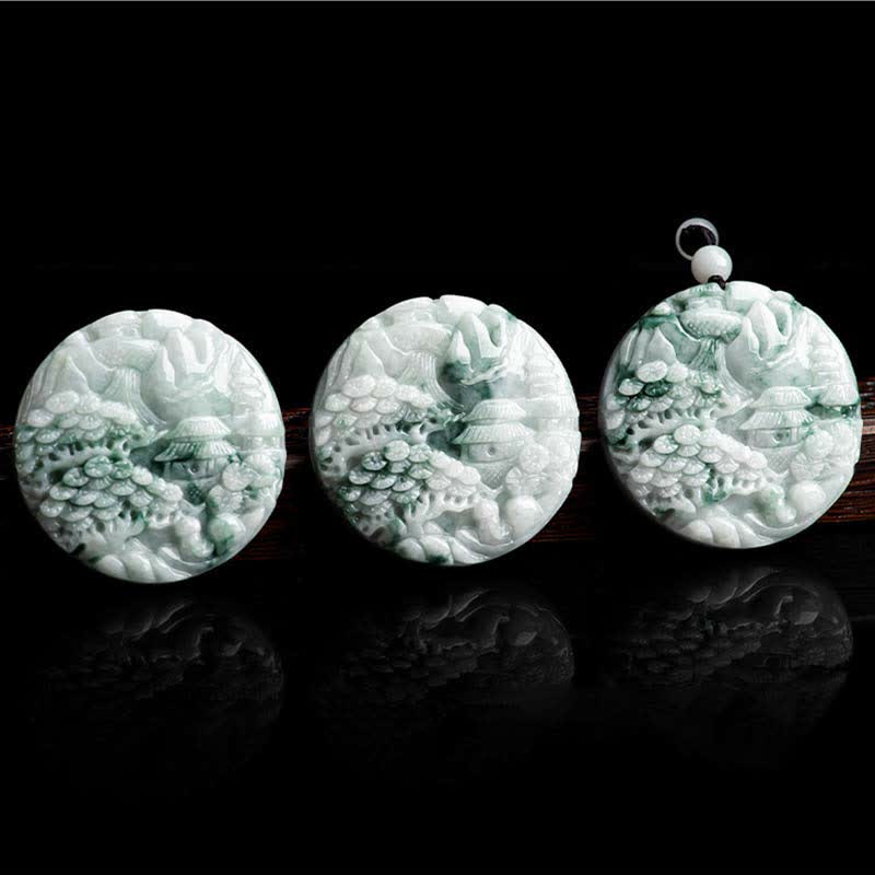 Collar de cadena de abundancia de jade con paisaje de montaña de Buddha Stones