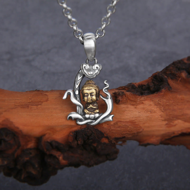 Collar con colgante de plata de ley 925 con diseño de Buda Zen y Ruyi con Buddha Stones - Símbolo de Buda (Compasión♥Serenidad) - image 1
