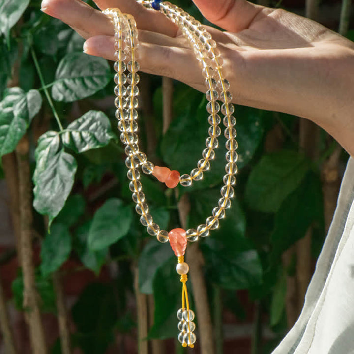 108 cuentas Mala de plata de ley 925, citrino Natural, ágata roja, Jade blanco, pulsera con dijes de prosperidad
