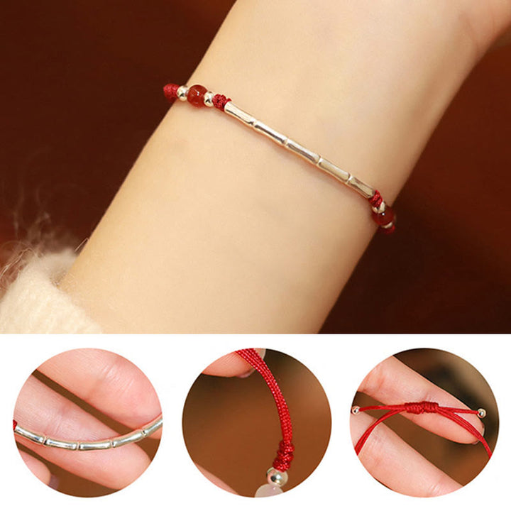 Pulsera trenzada de cuerda de protección de cuentas de ágata blanca de bambú de plata de ley 925 con Buddha Stones