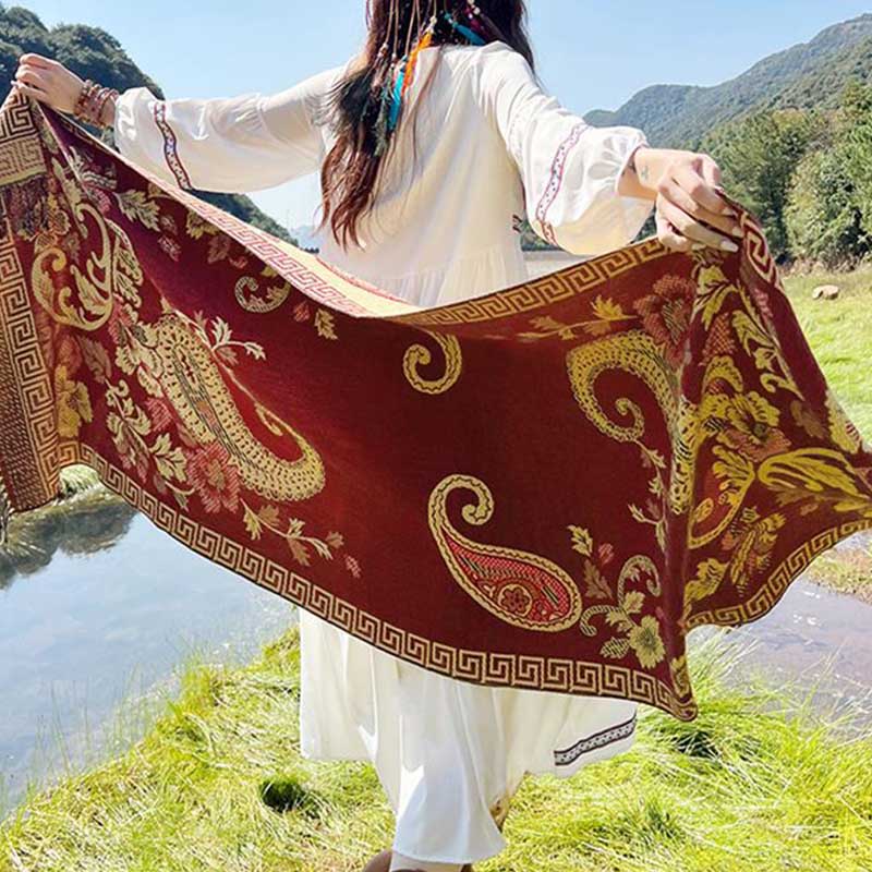 Bufanda de viaje acogedora con diseño de hojas de flores tibetanas de Buddha Stones