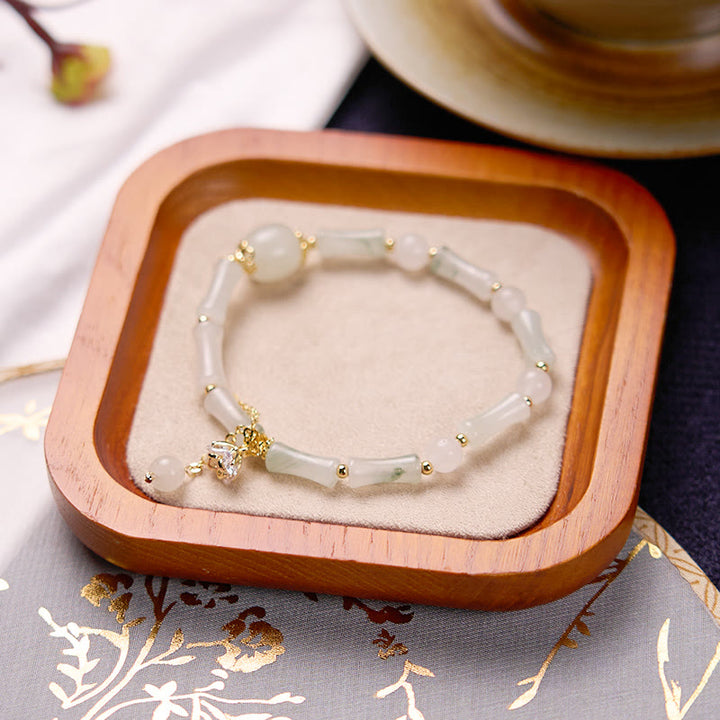 Pulsera de bendición de la suerte con patrón de bambú de jade blanco Tianshan de Buddha Stones