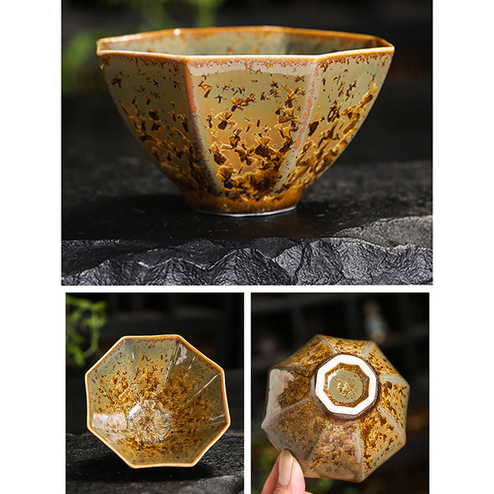 Taza de té de cerámica marrón colorida con Buddha Stones, tazón de té de Kung Fu