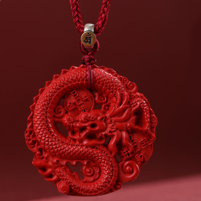 Colgante de plata de ley 925 con diseño de Buddha Stones, moneda de cobre y cinabrio Natural, Año del Dragón