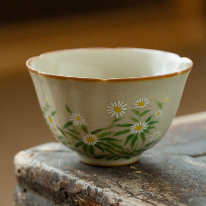 Tazas de té de cerámica de Kung Fu con Buddha Stones , flor de melocotón, Margarita, flor
