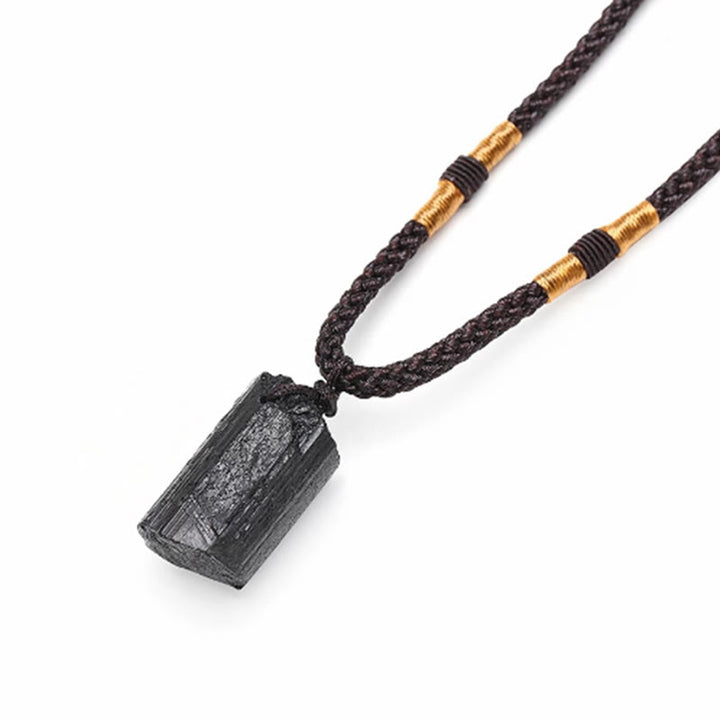 Colgante de collar de cuerda positiva de turmalina negra natural con Buddha Stones