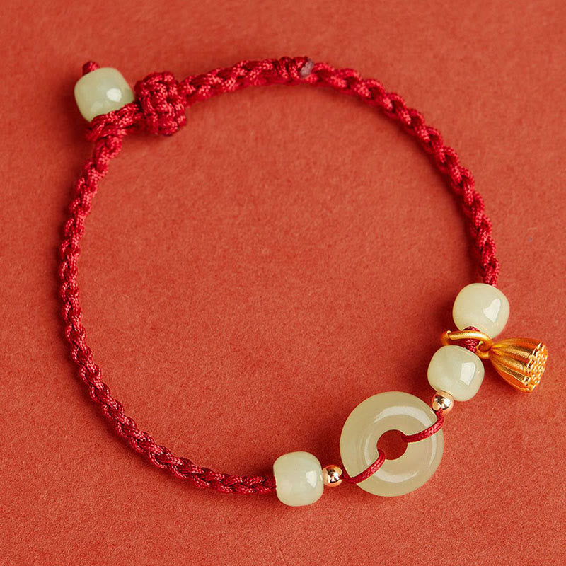 Pulsera de Buddha Stones, hebilla redonda de la paz, Jade, loto, felicidad, abundancia y riqueza