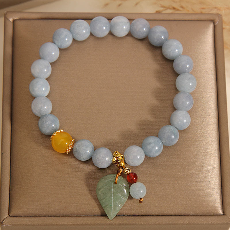 Pulsera con dijes curativos de hojas de jade, aguamarina y Buddha Stones