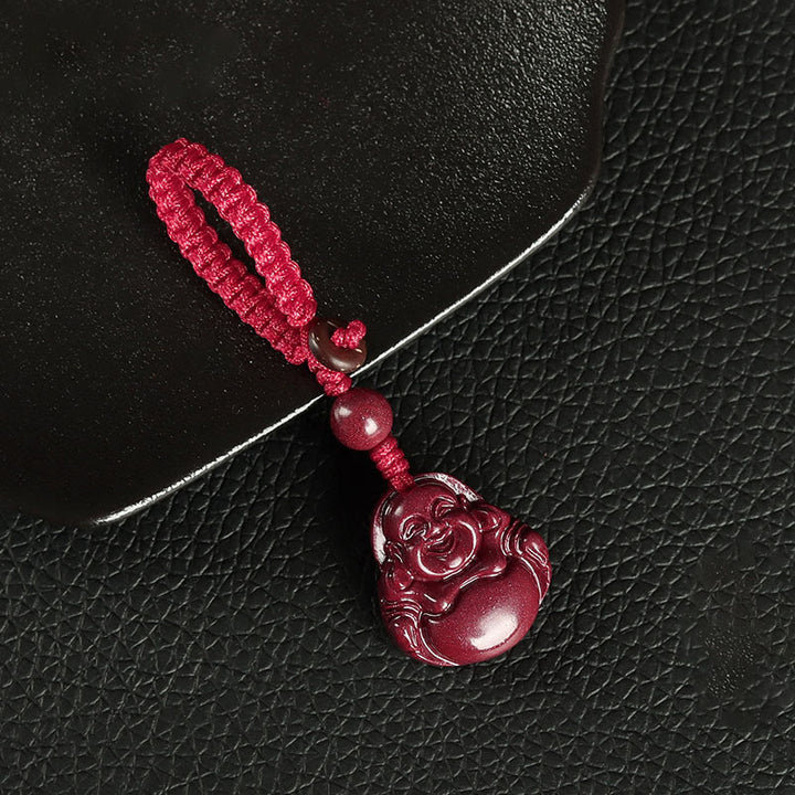 Buddha Stones, Buda sonriente, cinabrio, bendición, collar, colgante, decoración colgante para teléfono, llavero - Llavero - Rojo - image 9