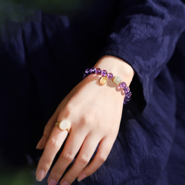 Pulsera con dijes curativos de jade hetiano de cristal de amatista natural con Buddha Stones