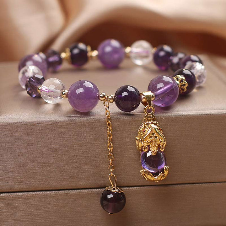 Pulsera curativa PiXiu de amatista natural con Buddha Stones