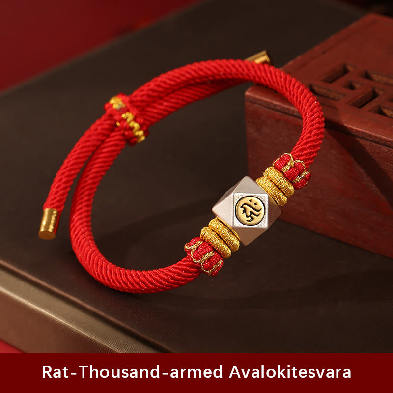 Pulsera para niños hecha a mano con Buddha Stones de plata de ley 999, zodíaco chino, Buda natal, cuerda roja, fuerza de la suerte