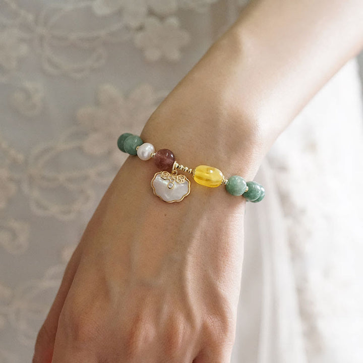 Pulsera de la suerte con cierre Ruyi de concha de mar de Jade y Buddha Stones