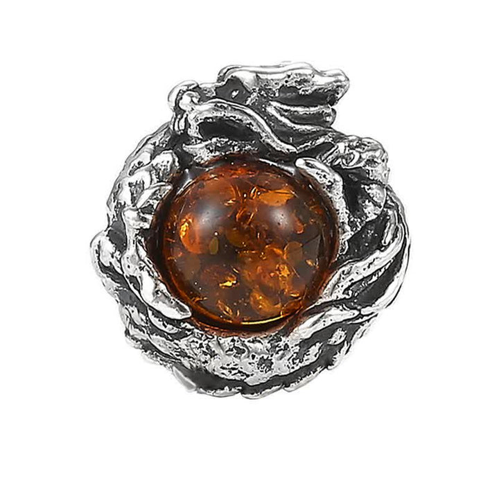 Pendientes de plata de ley 925 con Buddha Stones , diseño de dragón de ámbar natural