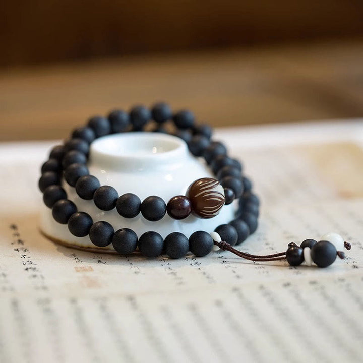 Pulsera curativa de loto Bodhi de ciprés tibetano de doble capa con Buddha Stones