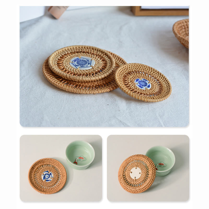 Posavasos de cerámica con estampado de flores, tapete para taza de té