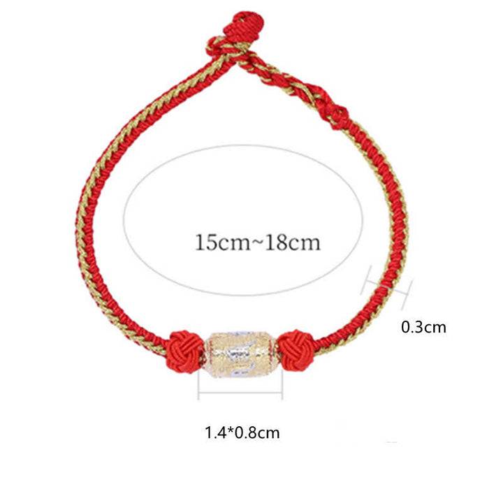 Pulsera de hilo rojo de plata de ley 925 con Buddha Stones Om Mani Padme Hum, rueda de oración, fuerza de la suerte