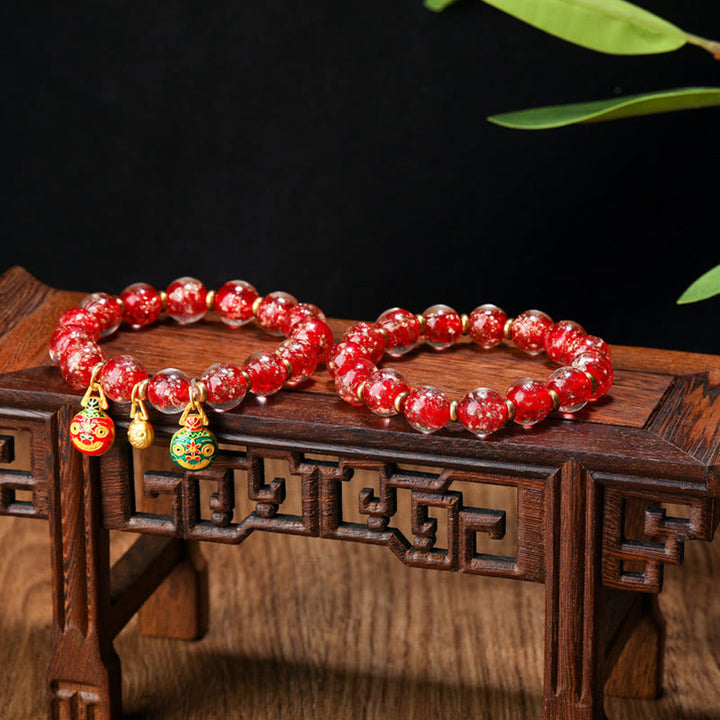Pulsera de éxito con cuentas de cristal Liuli fluorescentes luminosas con abalorio familiar de bestia tragadora de oro con Buddha Stones