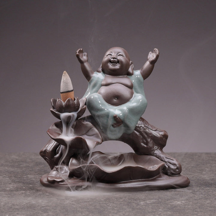 Quemador de incienso con bendición de loto de cerámica, Buddha Stones , pequeño monje, decoración