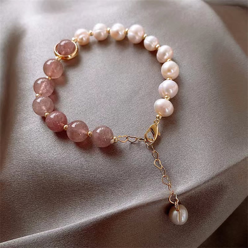 Pulsera de cadena positiva de amor con perlas de cuarzo fresa natural