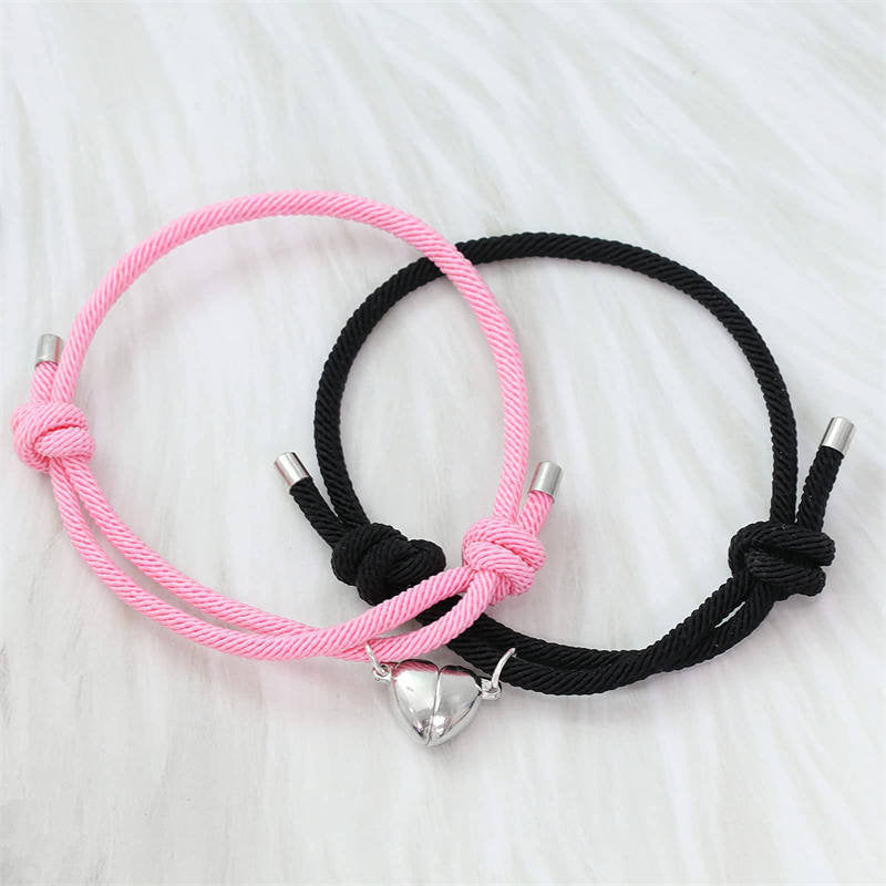 Pulsera de fuerza de cuerda de pareja magnética de amor de 2 piezas