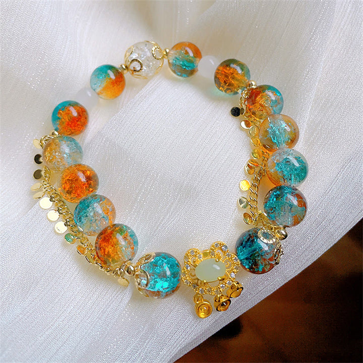 Pulsera de la fortuna con dijes de cerradura china con cuentas de vidrio Liuli coloridas de Buddha Stones