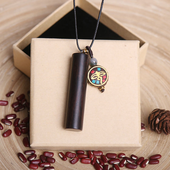 Colgante de collar de paz y calma con cuentas Dzi de madera de ébano tibetano
