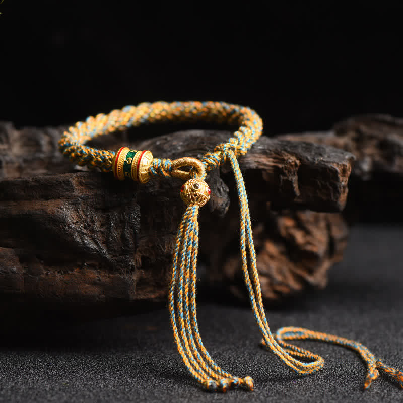 Pulsera de cadena colorida con cuentas de rueda de oración de la suerte hecha a mano tibetana con Buddha Stones