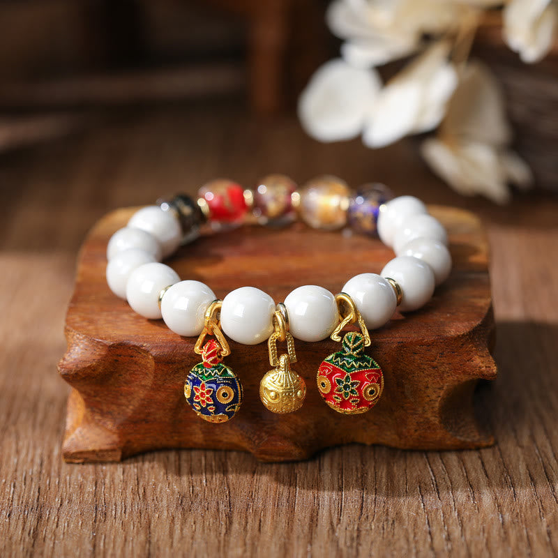 Pulsera de la suerte con cuentas de porcelana coloridas de cristal Liuli con Buddha Stones que tragan oro y bestia familiar