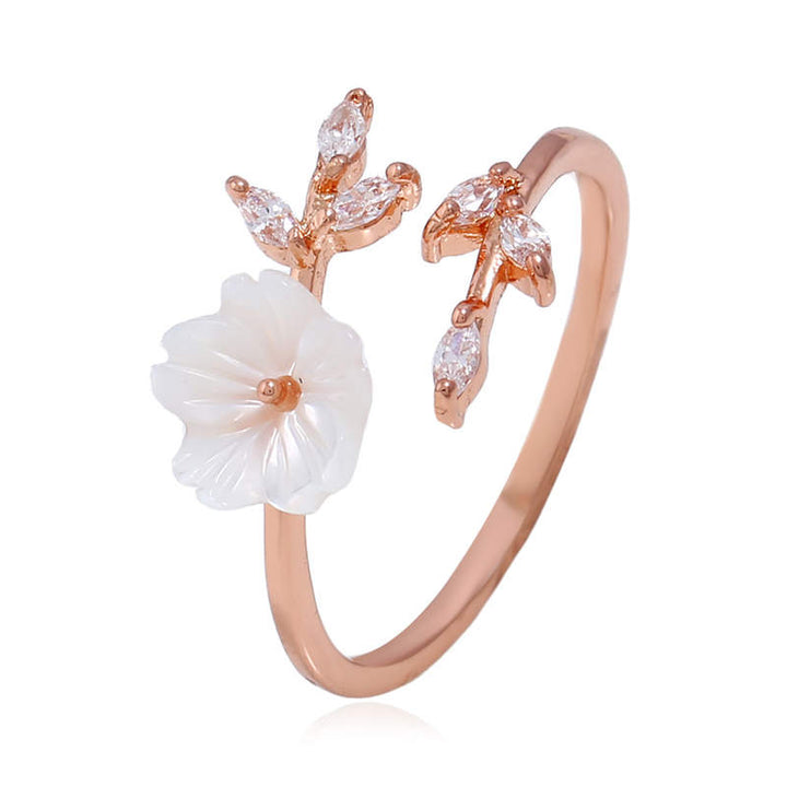Anillo de la suerte de cobre con diseño de hojas de flor de ciruelo y Buddha Stones