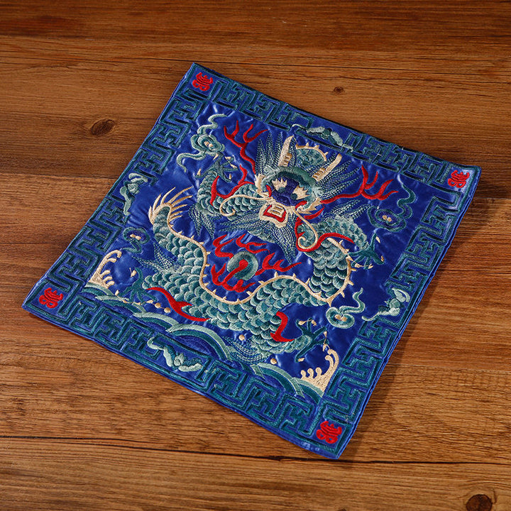 Tapete para tazas bordado con Buddha Stones, grulla, dragón Fénix, Kirin, posavasos para tazas de té, tapete para té cuadrado Kung Fu