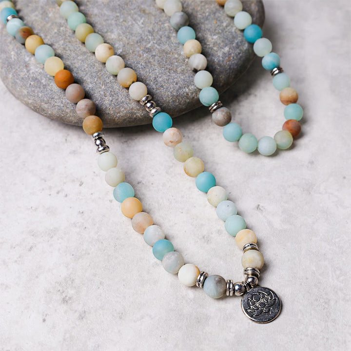 Buddha Stones Piedra Amazonita Tibetana Bendición Loto Mala