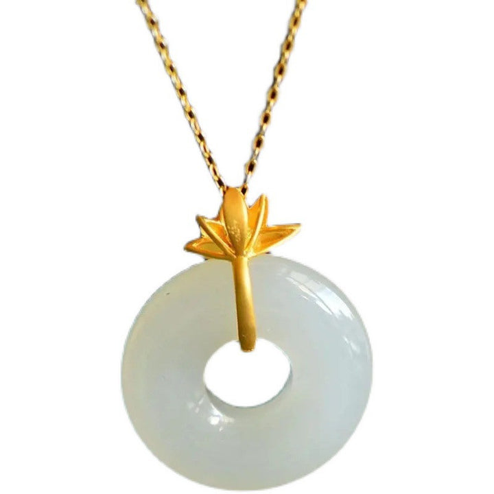 Colgante de collar de armonía de loto de jade blanco - image 5