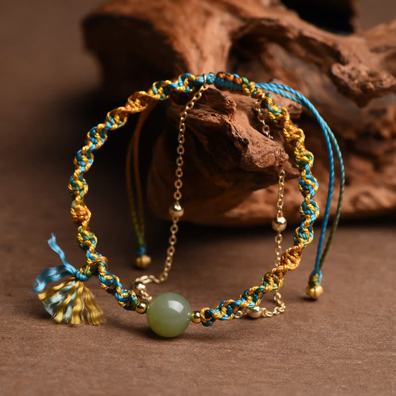 Pulsera de doble capa con cuentas de jade de la suerte, cuerda colorida hecha a mano con Buddha Stones